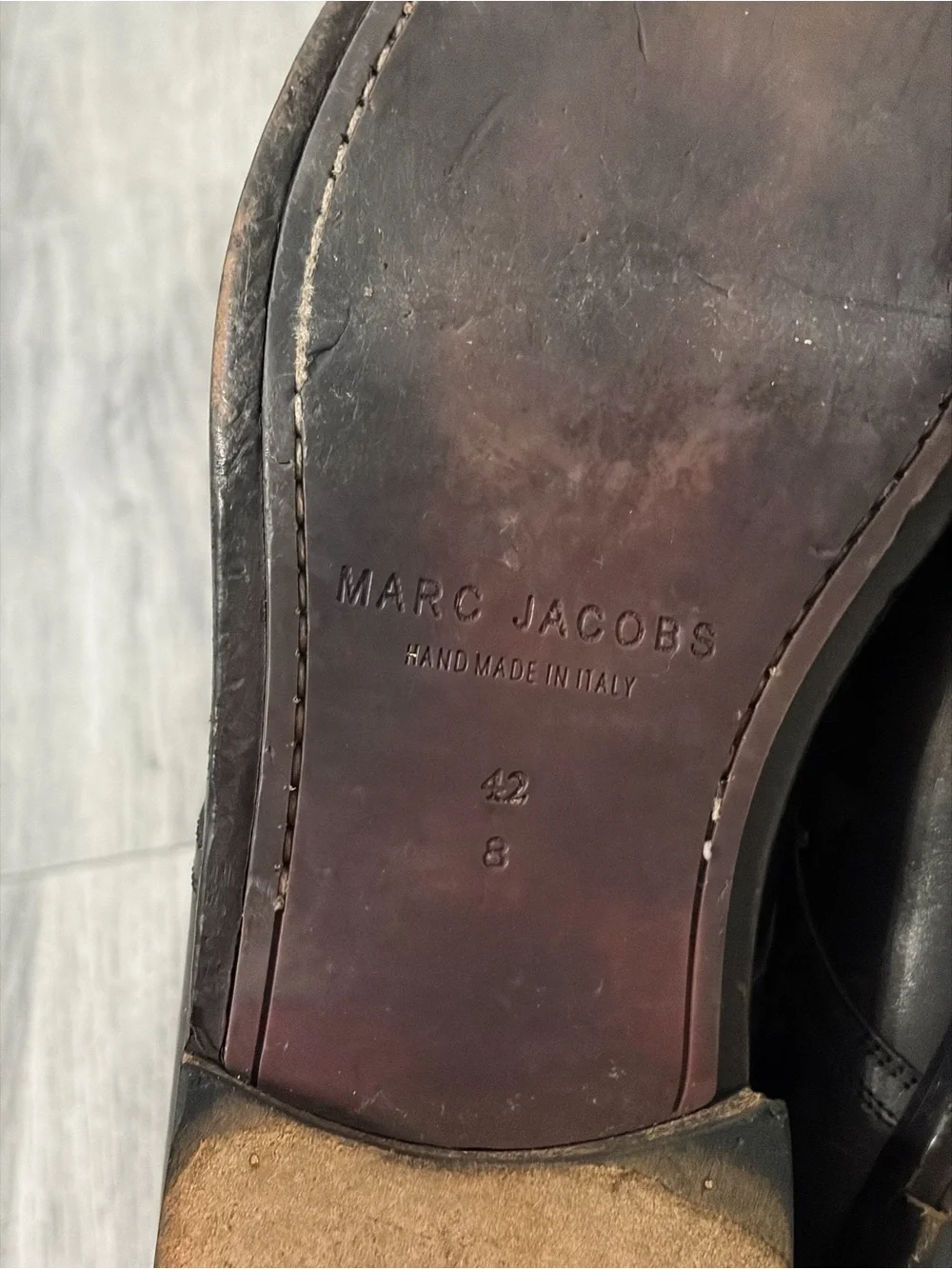Marc Jacobs Black Leather Derby Shoes with Tan Lining Sz 8/ 42